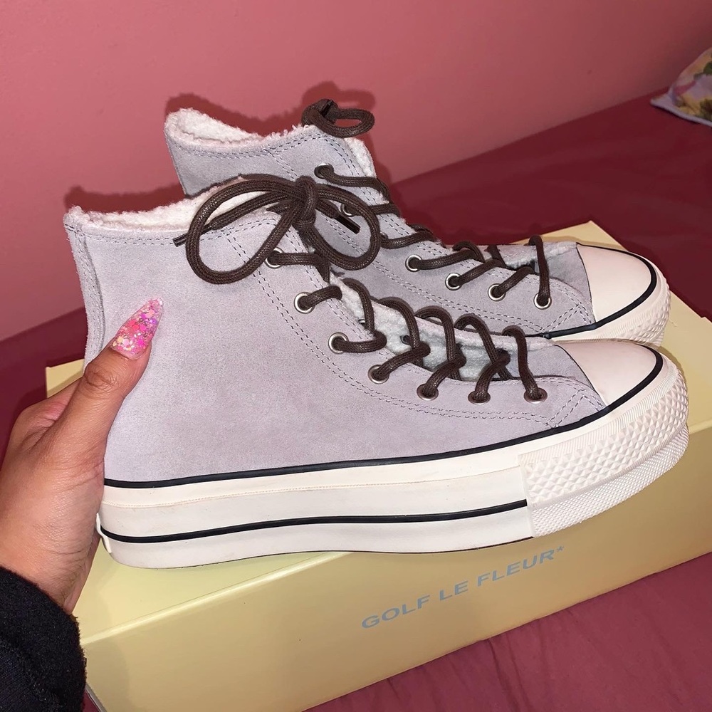 brand new sherpa / suede high top converse